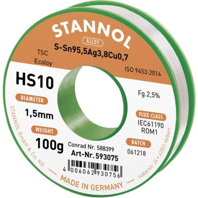 Stannol HS10 2510 Soldeertin, loodvrij Spoel Sn95,5Ag3,8Cu0,7 ROM1 100 g 1.5 mm Stannol HS10 2510 Soldeertin, loodvrij Spoel Sn95,5Ag3,8Cu0,7 ROM1 100 g 1.5 mm