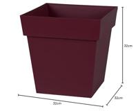 EDA TUSCANY Vierkante bloempot 32 cm - Volume 22 L - 32 x 32 x 32 cm - Bordeauxrood - thumbnail