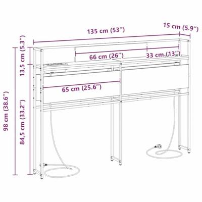 Opberghoofdbord Gerookt eiken 135 cm Bewerkt hout