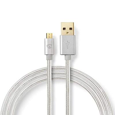 USB-kabel | USB 2.0 | USB-A stekker | USB Micro B stekker | 480 Mbps | verguld | 3.00 m | rond | gevlochten/nylon | aluminium | verpakking met kijkvenster