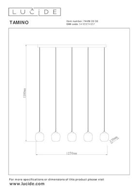 Lucide TAMINO - Hanglamp - LED Dimb. - 5x5,6W 3000K - Zwart