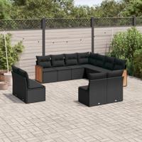 11-delige Loungeset met kussens poly rattan zwart - thumbnail