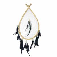 Dromenvanger Druppel Wit met Zwarte Veren (120 x 20 x 4 cm) - thumbnail