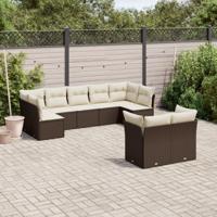 9-delige Loungeset met kussens poly rattan bruin - thumbnail