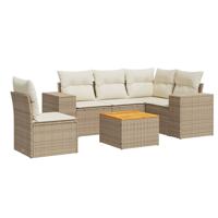 6-delige Loungeset met kussens poly rattan beige - thumbnail