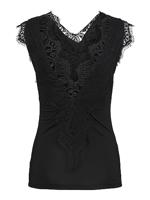 Dames hemd kant - Lace top Ilu - Zwart Kanten dames onderhemd - Kanten schouderbandjes - thumbnail