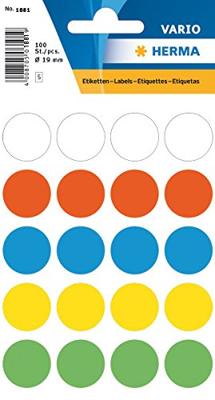 Etiket HERMA 1881 rond 19mm assorti 100stuks Etiket HERMA 1881 rond 19mm assorti 100stuks