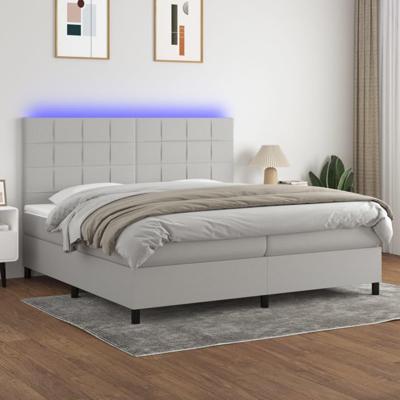 Boxspring met matras en LED stof lichtgrijs 200x200 cm