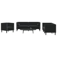 3-delige Loungeset Chesterfield met bolsters fluweel zwart - thumbnail
