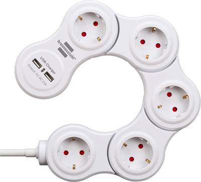 Stopcontactenstrip 5 Tomas met Interruptor Brennenstuhl Vario-Power Wit 3600 W USB x 2 (1,4 m) - thumbnail