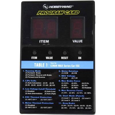Hobbywing Programmeerbox Geschikt voor: Hobbywing Xerun, Ezrun, Seaking Hobbywing Programmeerbox Geschikt voor: Hobbywing Xerun, Ezrun, Seaking
