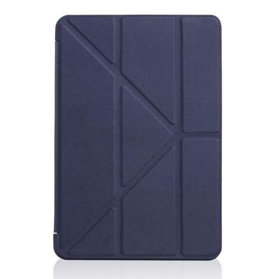 Gierst textuur PU + silica gel volledige dekking lederen draagtas voor iPad mini 2019 met multi-vouwen houder (donkerblauw)
