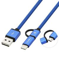CoolBox COO-CAB-U2MC-GR 2-in-1 Micro-USB-C-kabel, gevlochten, robuust, omkeerbaar, blauw - thumbnail