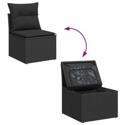 8-delige Loungeset met kussens poly rattan zwart