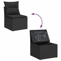 8-delige Loungeset met kussens poly rattan zwart - thumbnail