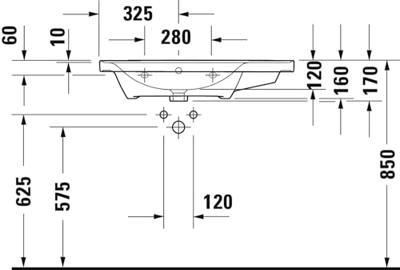 Wastafel Duravit D-Neo Rand Overloop Kraanvlak 1 Kraangat 80 cm Hoogglans Wit Links