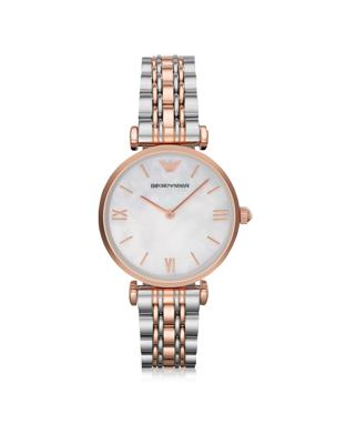 Emporio Armani Dames Retro parelmoer tweekleurig roestvrijstalen horloge AR1683