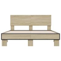 Bedframe bewerkt hout metaal sonoma eikenkleurig 135x190 cm - thumbnail