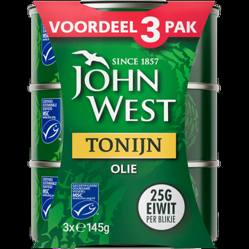 John West Tonijnstukken in Zonnebloemolie 3 x 145g bij Jumbo