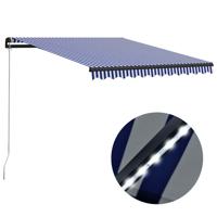 Luifel handmatig uittrekbaar met LED 300x250 cm blauw en wit - thumbnail