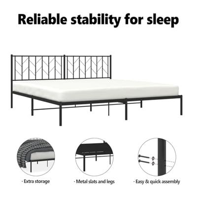 Bedframe met hoofdbord metaal zwart 193x203 cm Bedframe met hoofdbord metaal zwart 193x203 cm