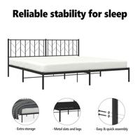 Bedframe met hoofdbord metaal zwart 193x203 cm - thumbnail