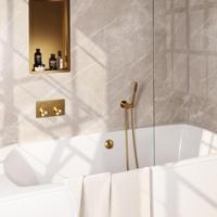 BRAUER Gold Edition thermostatische inbouw badkraan - drukknoppen SET 03 - badvulcombinatie - staaf handdouche - doucheslang - wandaansluitbocht - goud geborsteld PVD 5-GG-208 - thumbnail