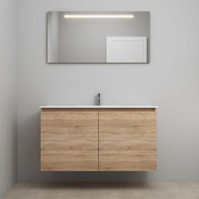 On-Line Badkamermeubelset - 120 cm - Voorgemonteerd - Greeploos 2 Deuren - Porseleinen Wastafel - 1 Kraangat - Spiegel met LED-Verlichting - Eiken