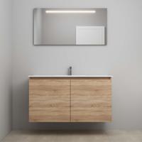 On-Line Badkamermeubelset - 120 cm - Voorgemonteerd - Greeploos 2 Deuren - Porseleinen Wastafel - 1 Kraangat - Spiegel met LED-Verlichting - Eiken - thumbnail