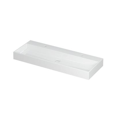 INK United Wastafel Porselein met 2 Kraangaten incl. Porseleinen Click Plug en Verborgen Overloop Systeem - 1200x450x110 mm - Glans Wit