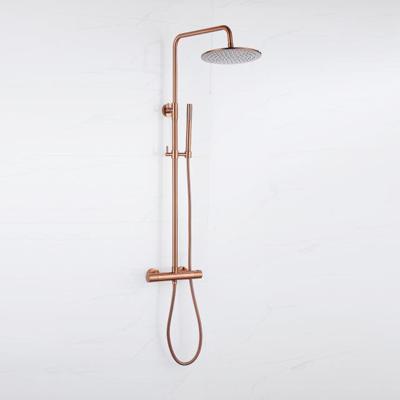 Fortifura Calvi Regendoucheset - thermostatisch - 30cm hoofddouche - metalen slang - staaf handdouche - Geborsteld koper PVD (Koper) SW970040 SW1139124