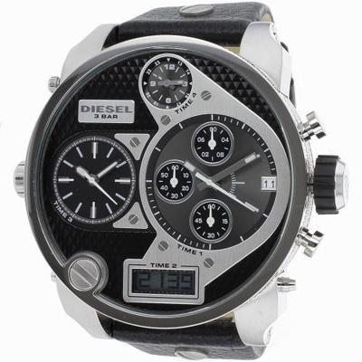 Diesel Heren DZ7125 zwarte SBA oversized analoog-digitale zwarte en zilveren wijzerplaat