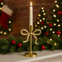 Decoris kandelaar aluminium strik 12x8.5x21cm goud - thumbnail