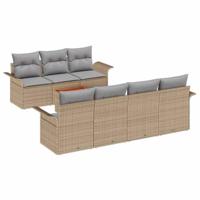 Tuinbankenset met kussen 8 pcs Beige poly rattan - thumbnail