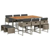 11-delige Tuinset met kussens poly rattan grijs - thumbnail