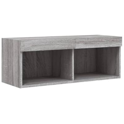 4-delige Tv-wandmeubelset met LED bewerkt hout grijs sonoma