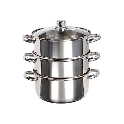 LIVOO MEP121 roestvrijstalen stoompan - Ø 24 cm - 1 pan van 4 liter - 2 stoommandjes van 3 liter en een deksel