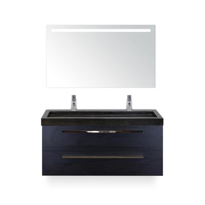 Seville Badmeubelset 120 cm - 2 laden Black Oak - Wastafel Lucca Enkel - met Sence Spiegel