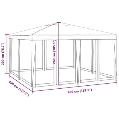 Partytent met 8 mesh zijwanden 4x4 m HDPE blauw