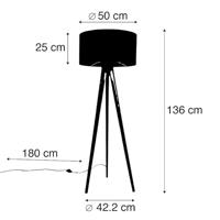 QAZQA Vloerlamp hout met stoffen kap zwart 50 cm - Tripod Classic - thumbnail