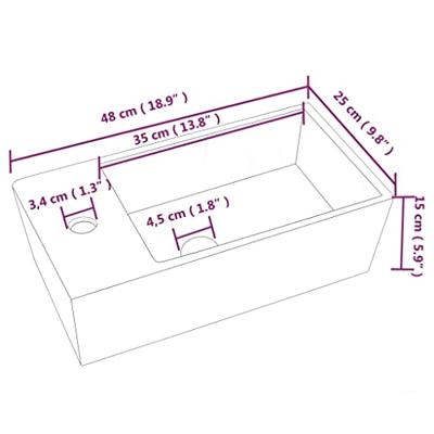 Wasbak 48x25x15 cm keramiek wit - thumbnail