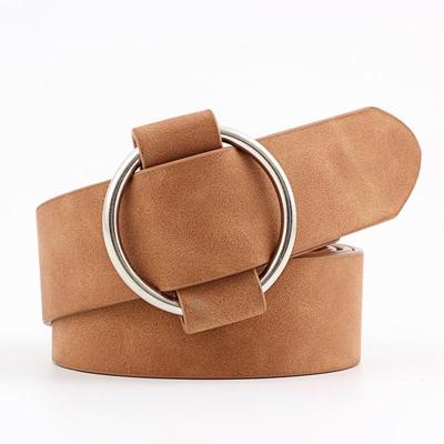 Casual Needleless ronde gesp brede PU lederen riem voor vrouwen Riemlengte: 103cm (licht bruin)