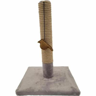 Tyrol Krabpaal voor katten, 42 cm, krabpaal van sisal en duurzaam polyester, eenvoudige vorm met vogelspeelgoed, kattenkrabber in modern design, kleur lichtgrijs, 30 x 30 cm