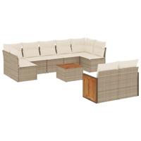 10-delige Loungeset met kussens poly rattan beige - thumbnail