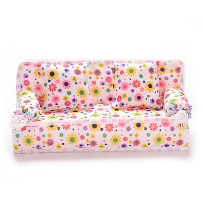 Mini meubels bloem sofa 20cm Bank + 2 kussens voor poppenhuis accessoires (doek sofa)