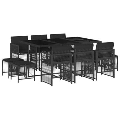 11-delige Tuinset met kussens poly rattan zwart