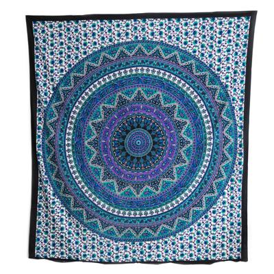 Authentiek Mandala Wandkleed Katoen Blauw/Paars met Bloemen (240 x 210