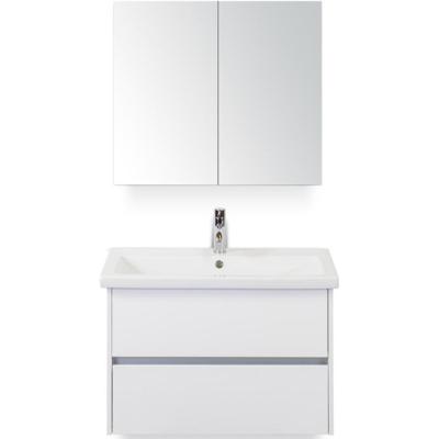 Como Badmeubelset 80 cm - Greeplijst in Kleur Wit Hoogglans - Keramische Wastafel Wit met Spiegelkast