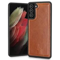 NorthLife - Samsung Galaxy S21 - Backcover hoesje Echt Leer - Cognac - thumbnail