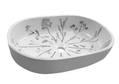 Sapho Priori keramische waskom 60x13,5x40cm wit/blauw